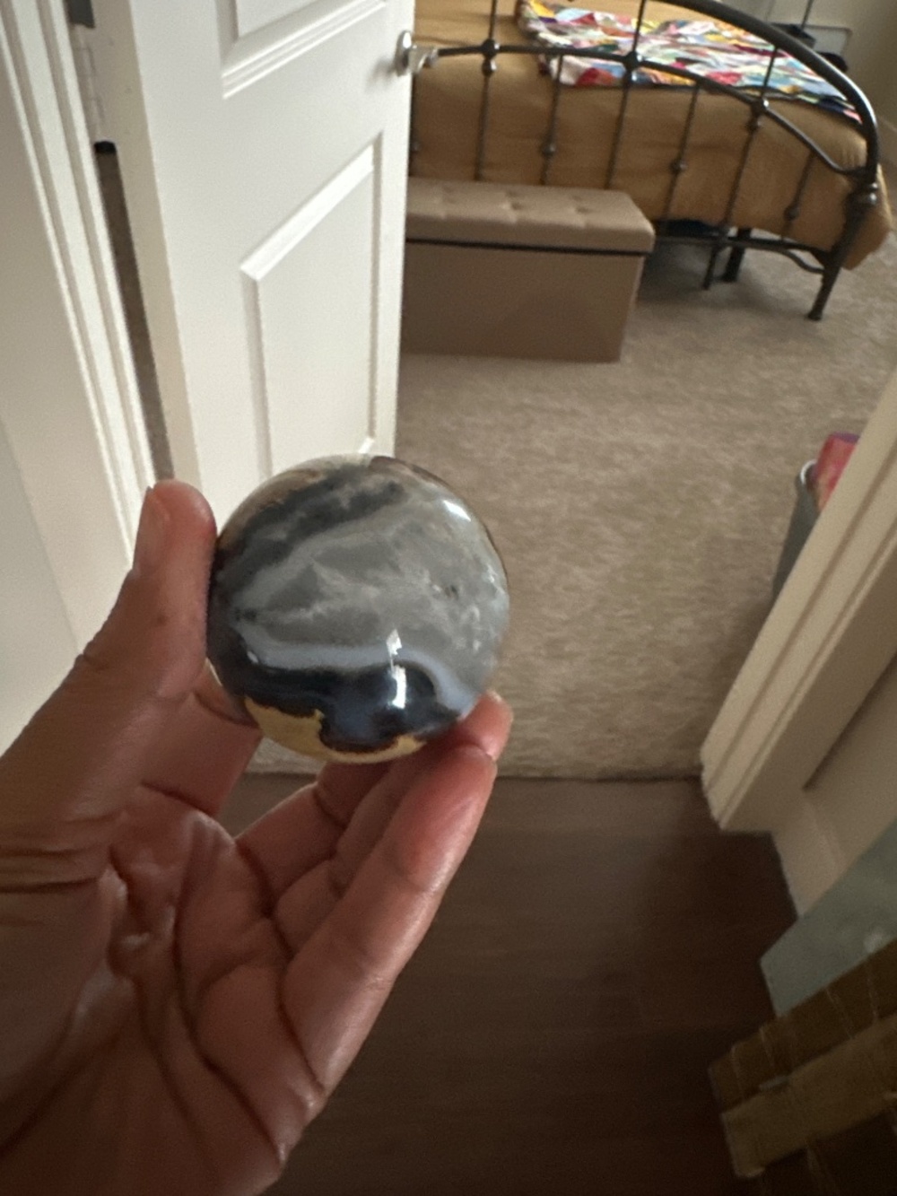 Volcano/Blue Agate and Quartz Sphere - Picture 5 of 6